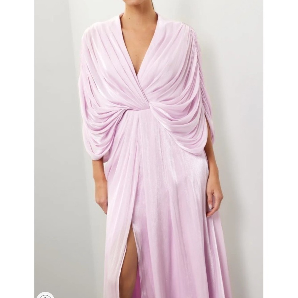 MSRP $880 Badgley Mischka Draped Dolman Sleeve Chiffon Gown Sz 2 Lavender Lilac - Picture 2 of 13